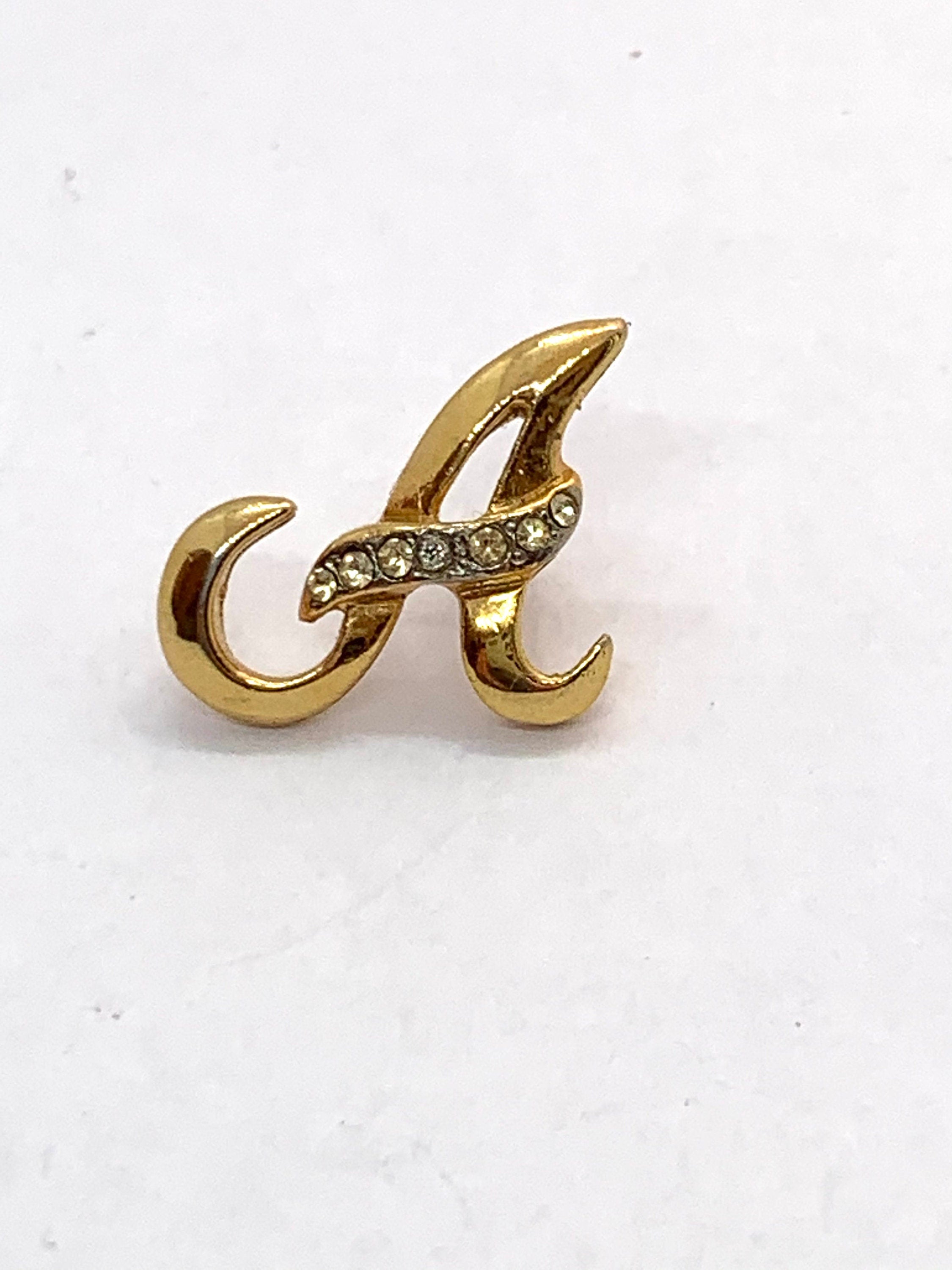 A letter gold tone metal with diamantes lapel badge. Vintage 80s brooch. Lovely vintage gift for a woman or unisex. Personalised gift.