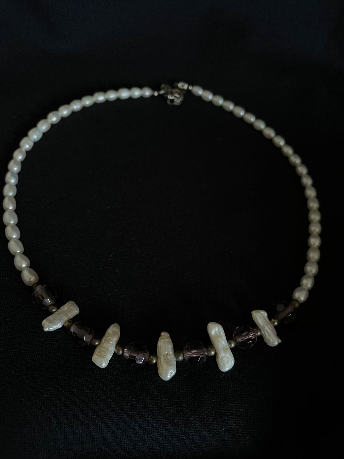 Natural freshwater pearl and crystal beads choker necklace for a woman. Lovely handmade unique gift for a lady. White pearls choker