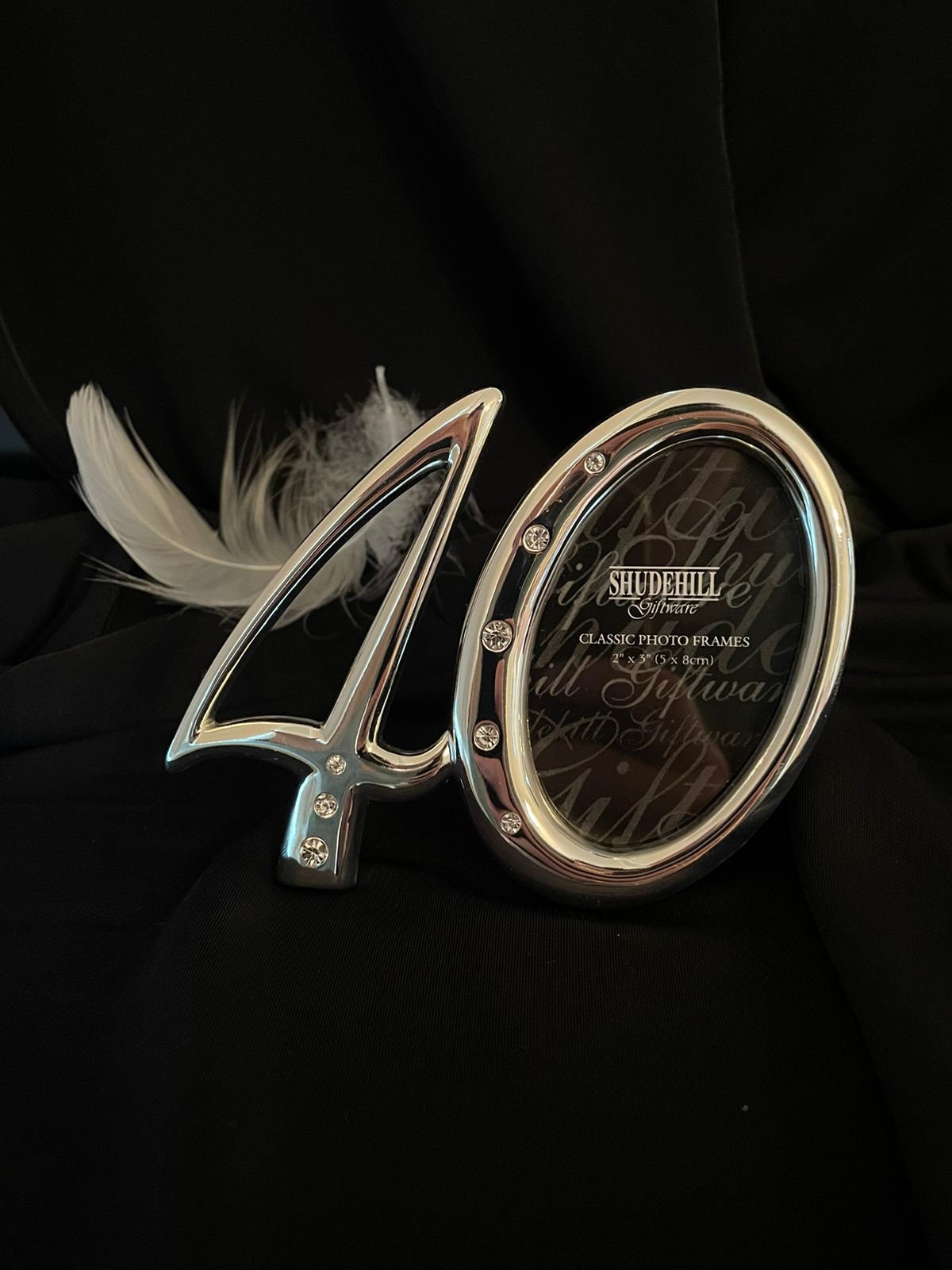 40 th birthday or anniversary metal photo frame with diamante decoration, from English gift company Shudehill. Lovely vintage gift unisex