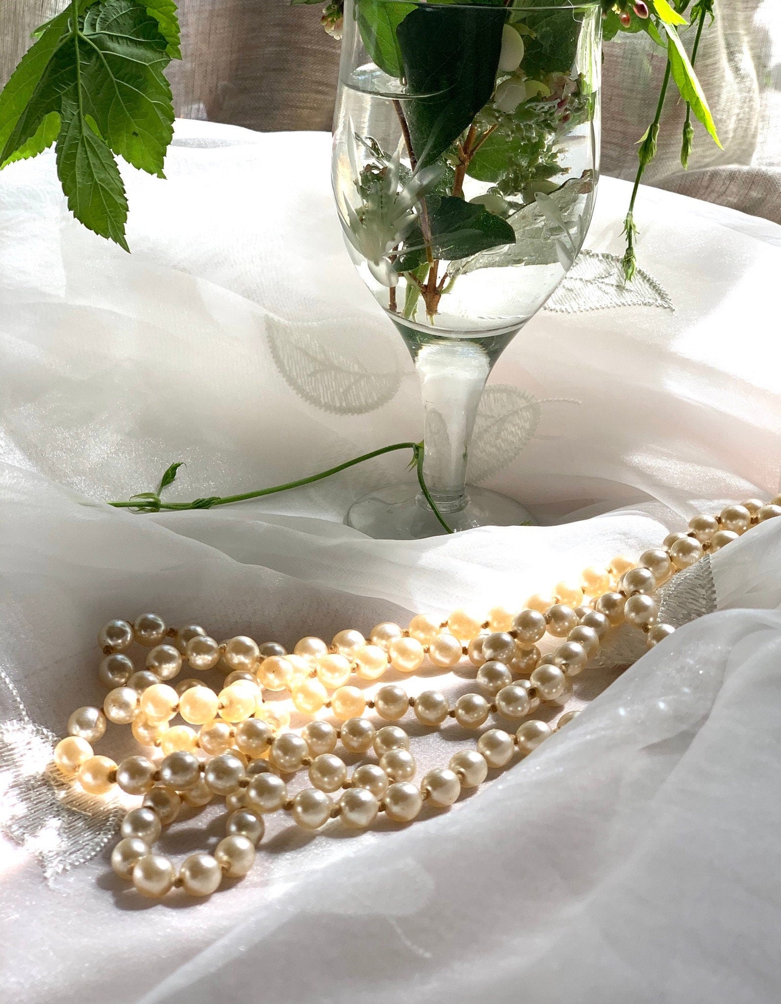 Long heavy milky white glass pearl knotted vintage necklace for a woman. Beautiful quality classic pearl necklace. Gift for her