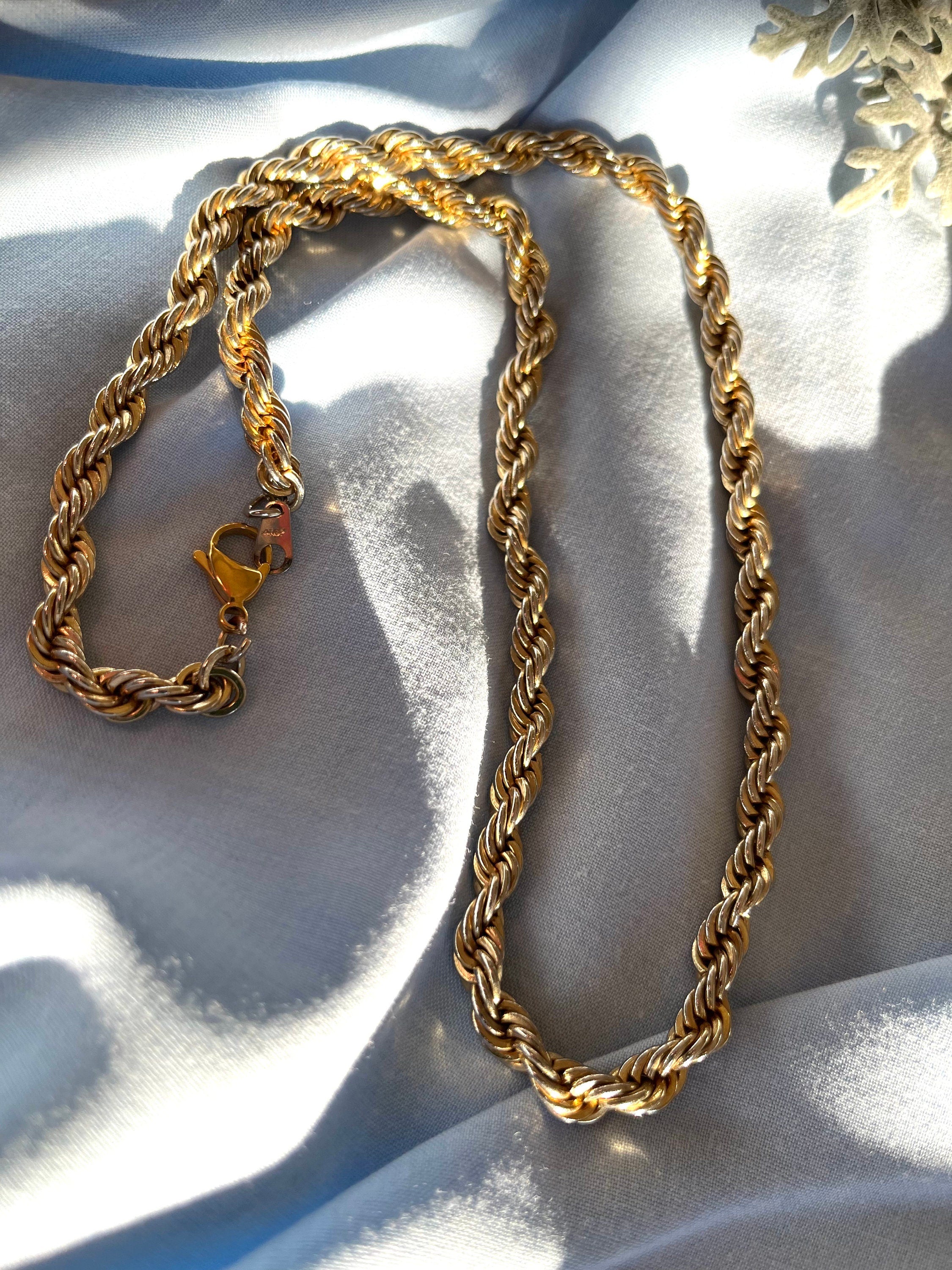 4K Gold plated vintage thick double twisted chain Necklace . Hallmarked 4k gold plated jewellery. Necklace for him or her. Gift unisex