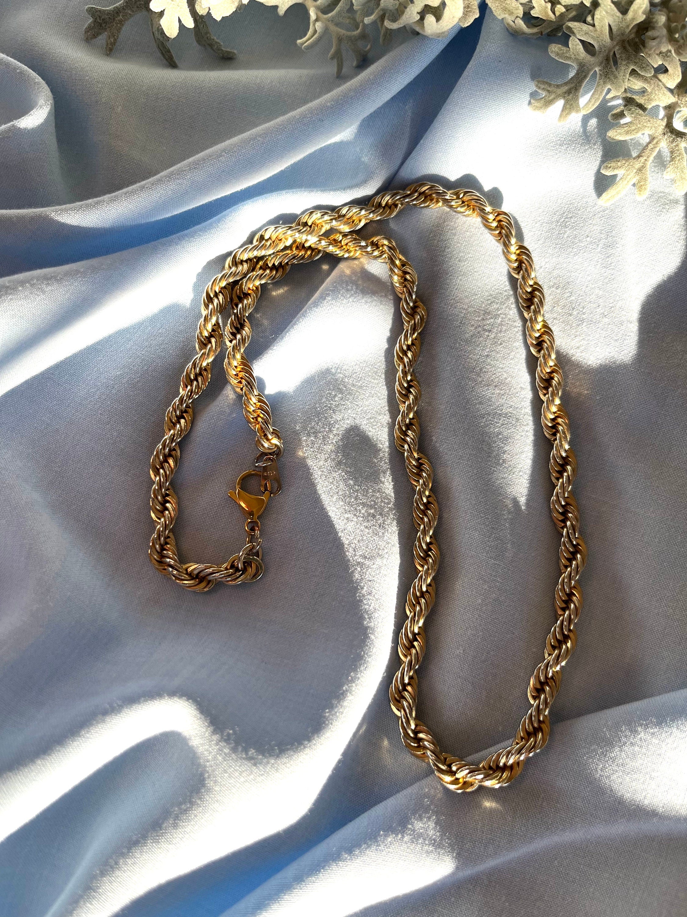 4K Gold plated vintage thick double twisted chain Necklace . Hallmarked 4k gold plated jewellery. Necklace for him or her. Gift unisex