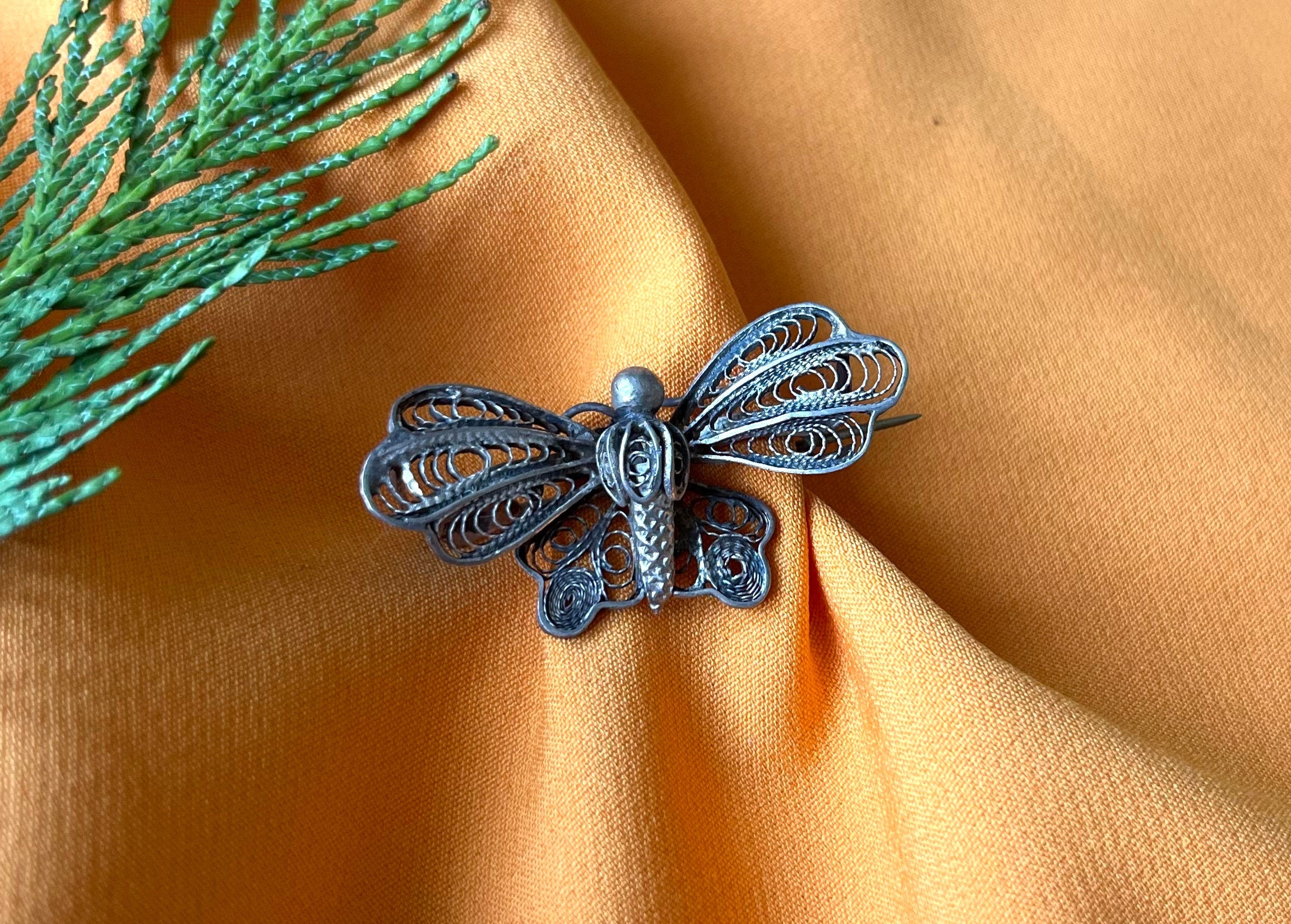 Art Noveau style pewter filigree butterfly brooch. Vintage butterfly brooch. Brooch for a woman. Gift for her.