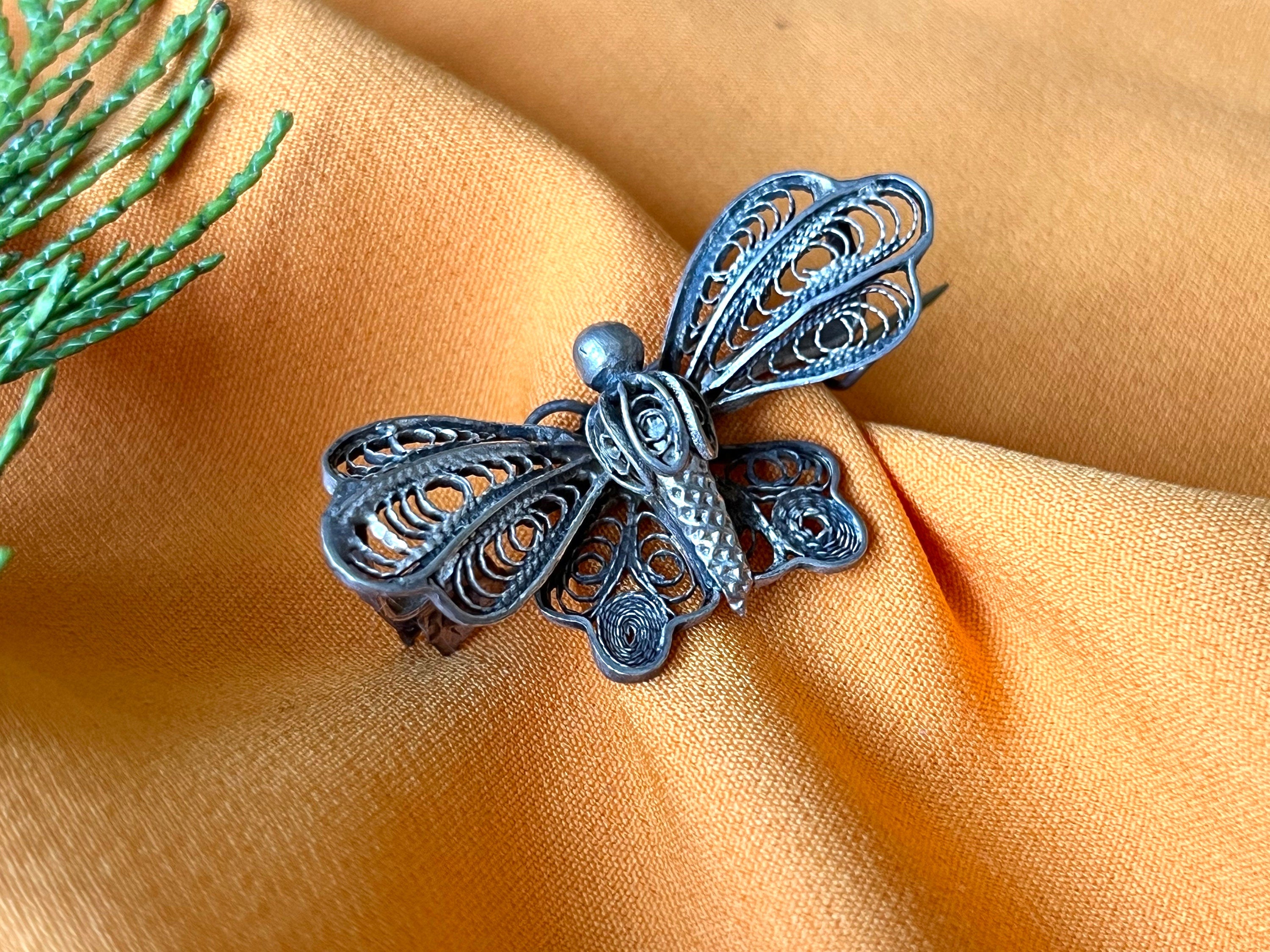 Art Noveau style pewter filigree butterfly brooch. Vintage butterfly brooch. Brooch for a woman. Gift for her.