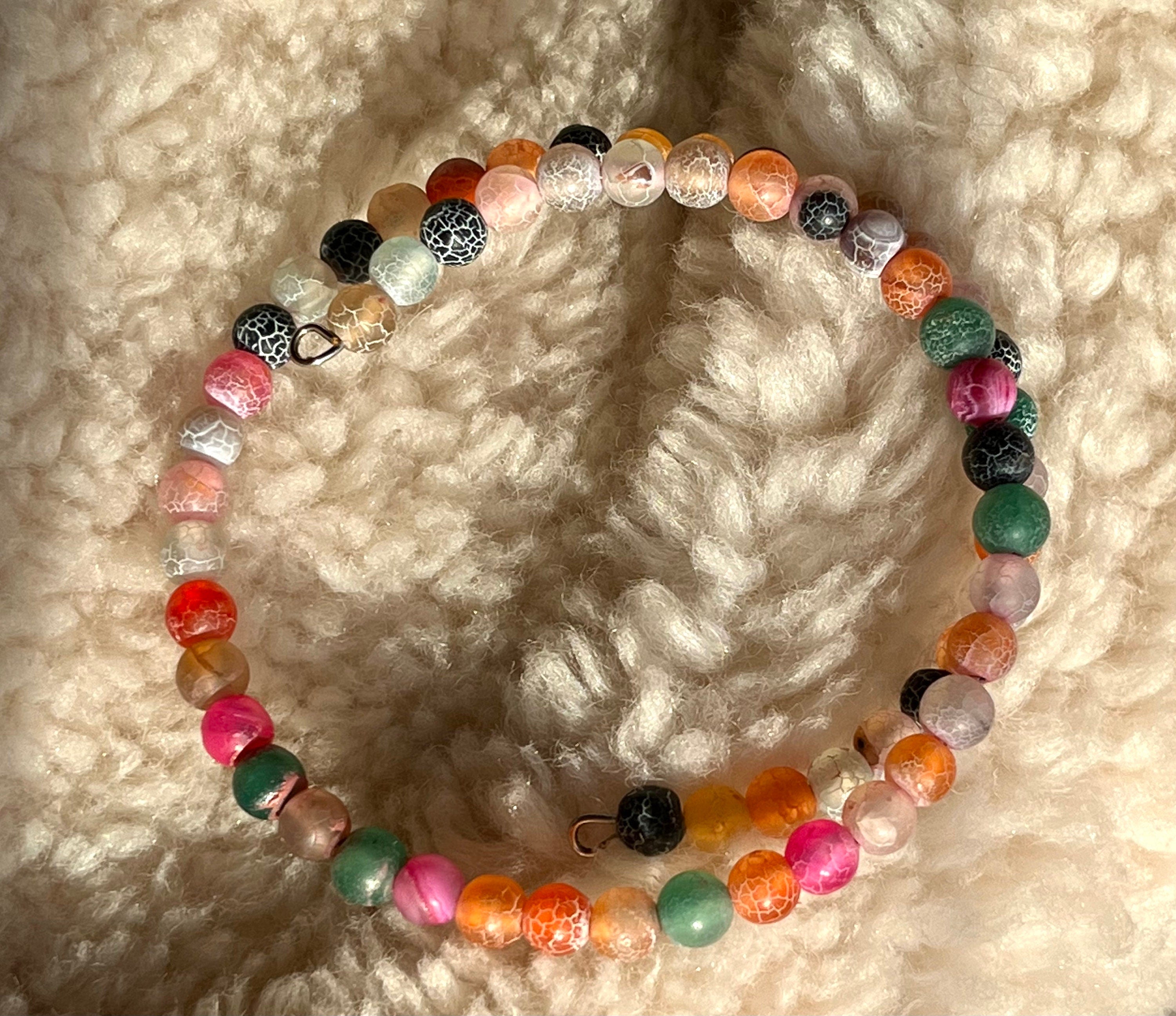 Natural matt frost Agate 6 mm bead on a memory steel wire 2 spiral coils handmade bracelet. Cheerful and colourful bracelet for a woman.