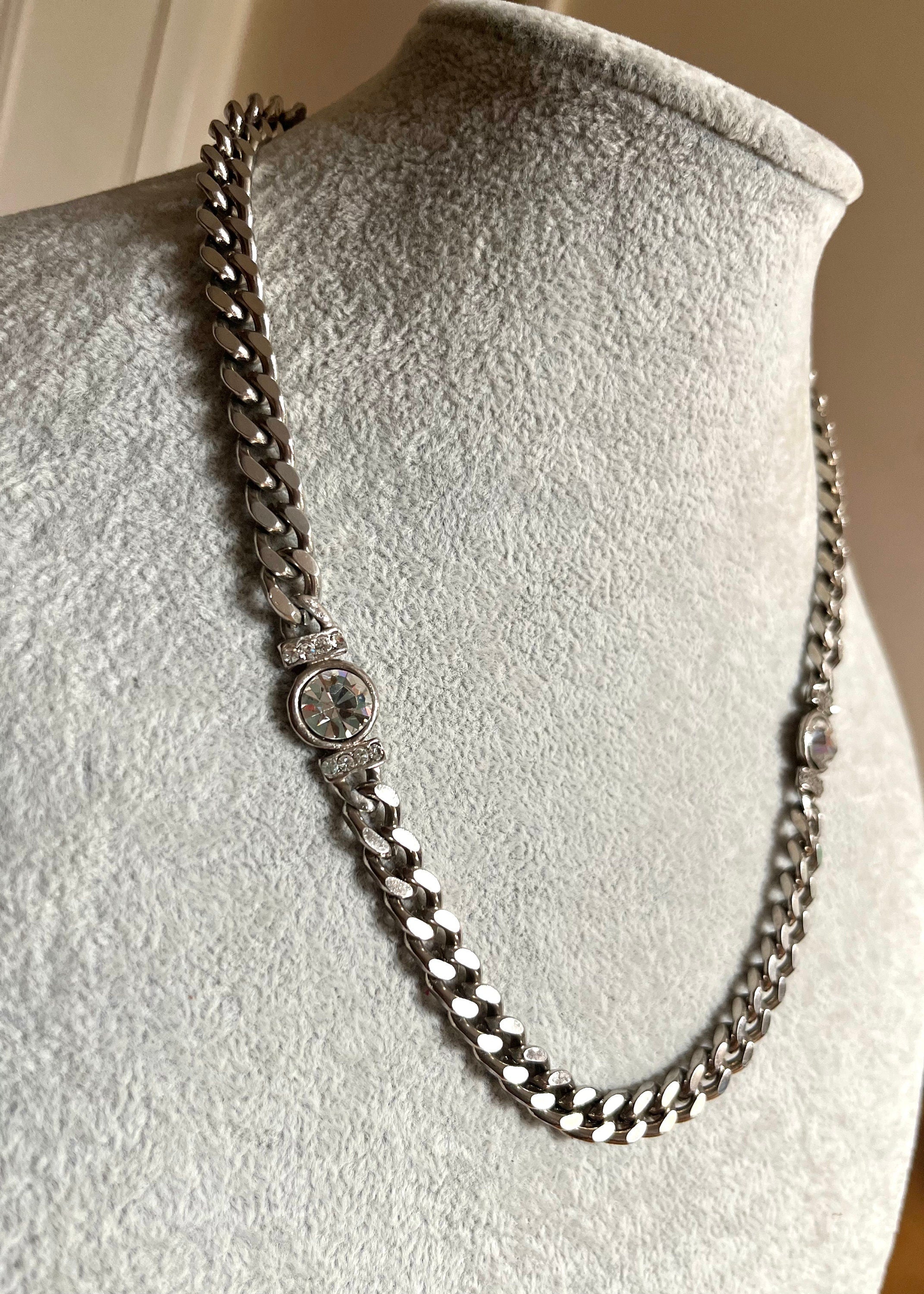 Quality large steel chain with 2 large rhinestones vintage choker necklace unisex. Chain necklace for a woman or a man. Gift unisex.