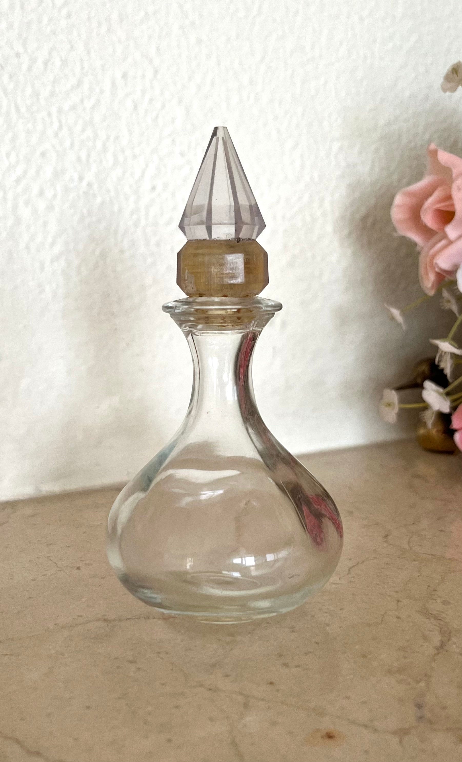 Vintage 60s Glass Perfume Bottle with a Pyramid shape lid. Collectible Souvenir. Vintage Home Decoration. Gift for Her. Gift Unisex.