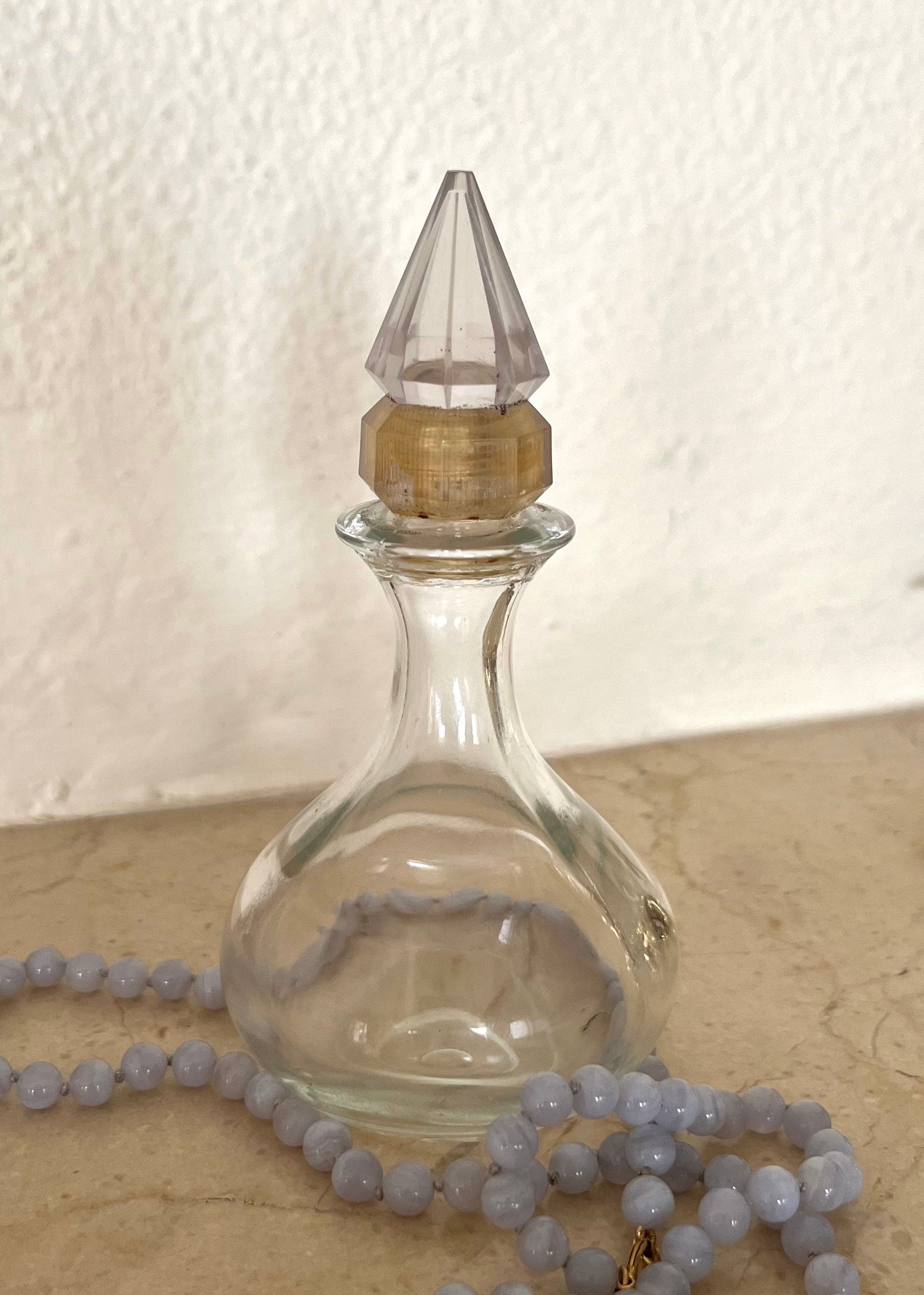 Vintage 60s Glass Perfume Bottle with a Pyramid shape lid. Collectible Souvenir. Vintage Home Decoration. Gift for Her. Gift Unisex.