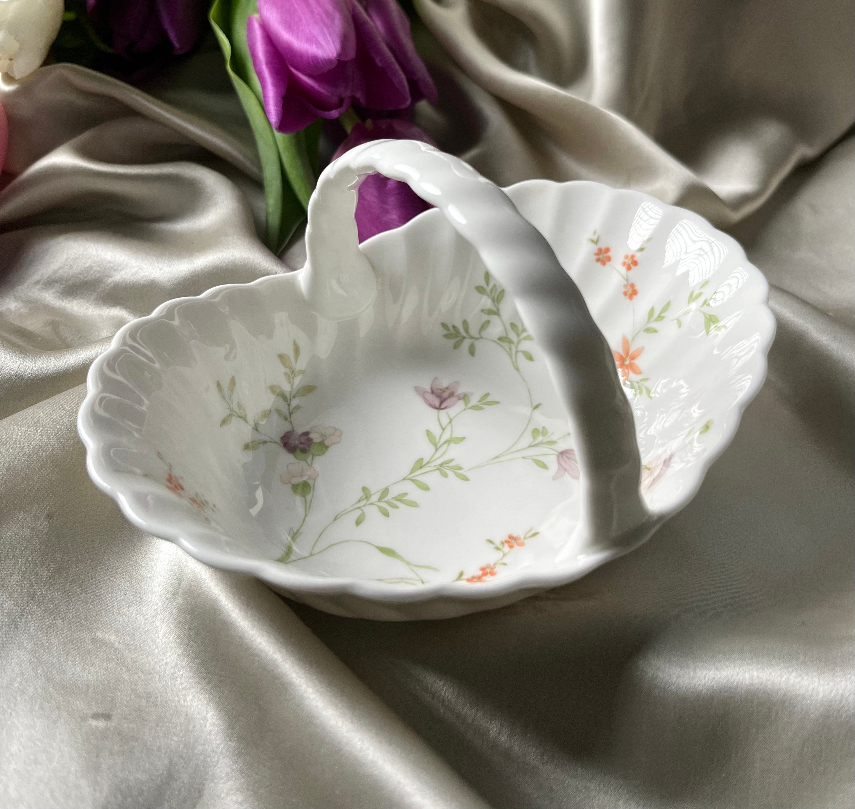 Wedgwood Campion White Bone China  Candy Basket Bowl with a Floral Pattern . Collectible Vintage English Porcelain dish. Gift for Her.