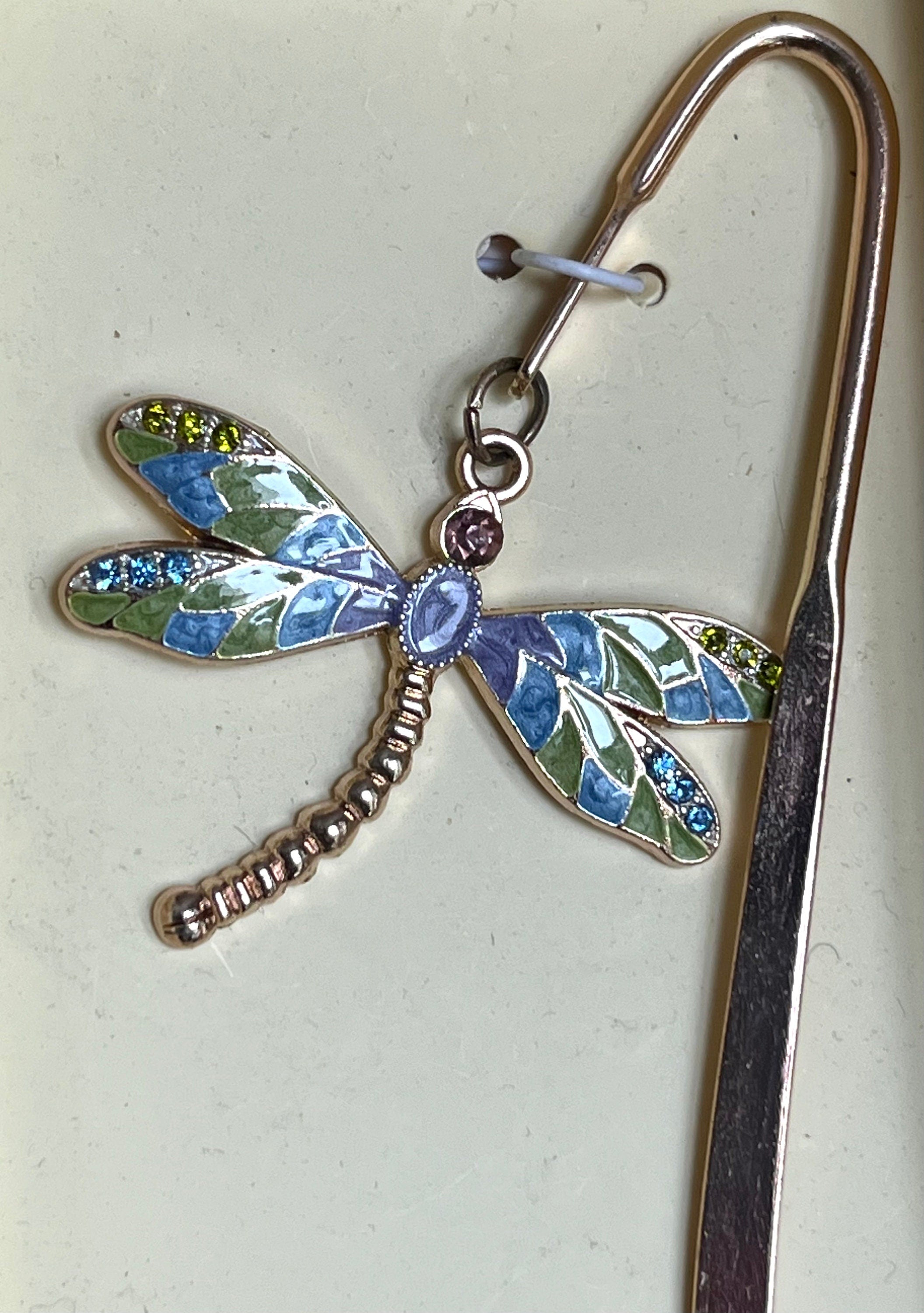 Vintage Past Times Gold Tone Metal and Enamel Dragonfly Bookmark. Collectible Souvenir. Gift for a book lover. Gift Unisex.